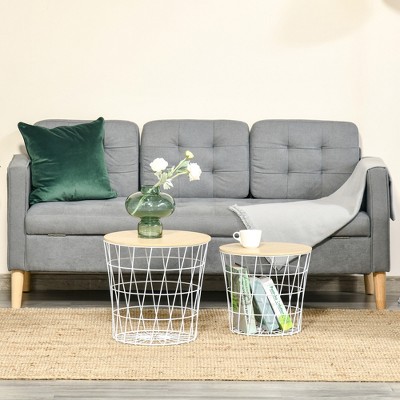 Set of 2 Round White Metal and Wood Nesting Tables
