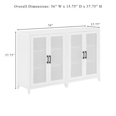 White Freestanding Media Storage Cabinet Set with Poly Rattan Mesh Doors