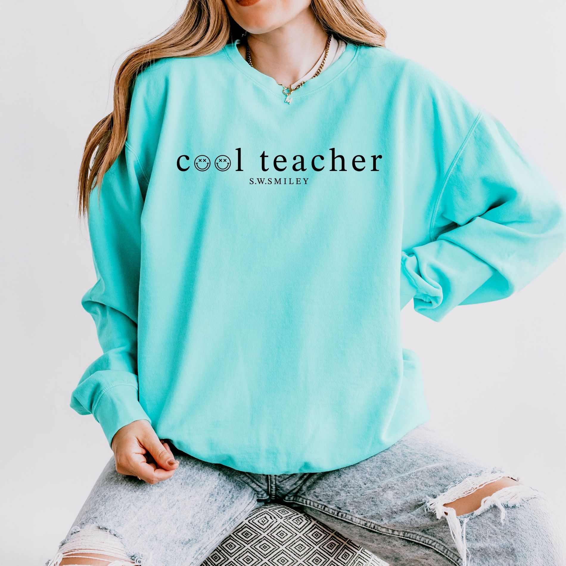 Simply Sage Market S.W.Smiley Cool Teacher Lightweight Garment Dyed Sweatshirt