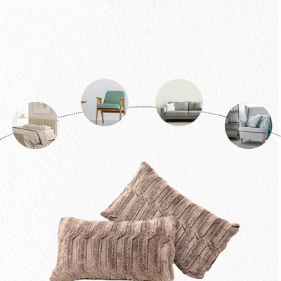 Luxurious Marble Chocolate Faux Fur Rectangular Throw Pillow Set