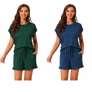 INSPIRE CHIC Women's 2 Pcs Summer Soft Short-Sleeve Tee with Ruffled Shorts Lounge Pajama Set - 1 of 4
