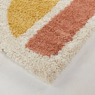 Pink and Yellow Tufted Shag Synthetic Rectangular Rug 5'3"x7'