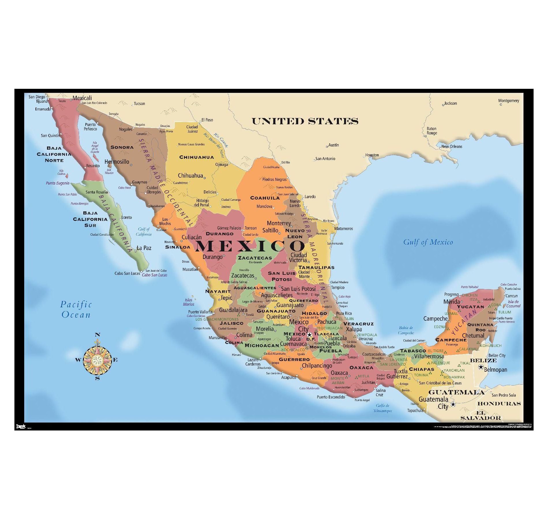 Trends International Map - Mexico Unframed Wall Poster Prints