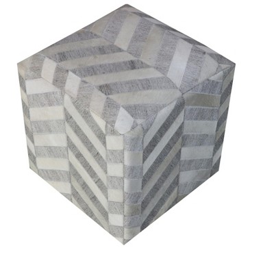 HomeRoots 18" Gray and Ivory Hair on Hide Cube Chevron Pouf Ottoman