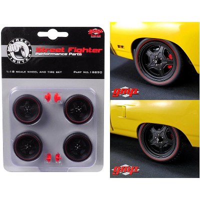 5-Spoke Wheel and Tire Set of 4 from 1970 Plymouth Road Runner Street Fighter 6-Pack Attack 1/18 by GMP