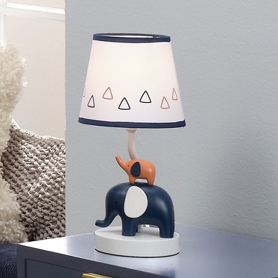 Blue and White Elephant Nursery Lamp with Shade