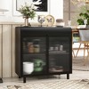 Modern Sideboard Buffet Cabinet with Tempered Figured Glass Doors, Flip-Top & Metal Frame, Storage Console for Kitchen - 3 of 4