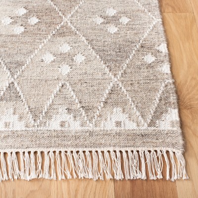Hand-Woven Nomadic Motif Square Rug in Natural/Ivory - Wool & Viscose Blend