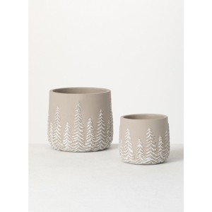 Sullivans Cement Planter with Tree Set of 2, 6.75"H & 5"H Gray - 1 of 3