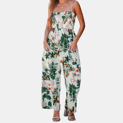 Women's Tropical Smocked Cami Jumpsuit - Cupshe : Target