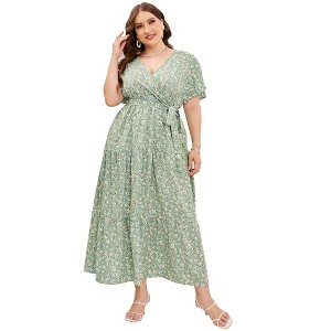 Women's Plus Size V-Neck Maxi Dress: Flowy Boho Elegance for Vacations & Garden Soirees Dress - 1 of 4