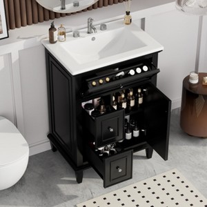 TIRAMISUBEST 24" Bathroom Vanity with Ceramic Sink, Freestanding Bathroom Vanity Cabinet with One Flip Drawer and Two Drawers, Adjustable Shelf - 1 of 4