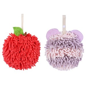 REGALWOVEN 2 Pcs Cute Soft Absorbent Chenille Ball Fuzzy Hand Towel - 1 of 4