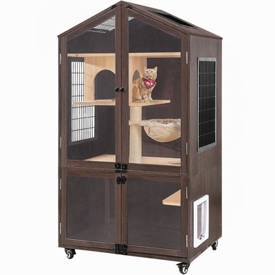 Aivituvin Solid Wood Cat Litter Box Enclosure Furniture with Casters-AIR103