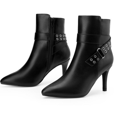 BLISSFUL STEP Pointed Toe with Buckle Dressy Stiletto Heel Ankle Boots for Women