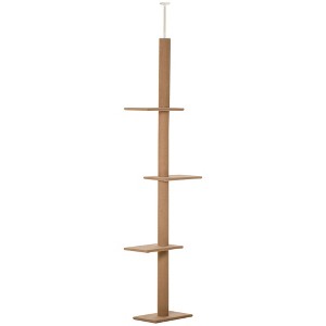 Kumasinova 89-102"H Adjustable 3-Tier Cat Tree Tower,Floor-to-Ceiling Kitten Climbing Tree,Sturdy Sisal Scratching Posts for Cats Under 10lbs,Brown - 1 of 4