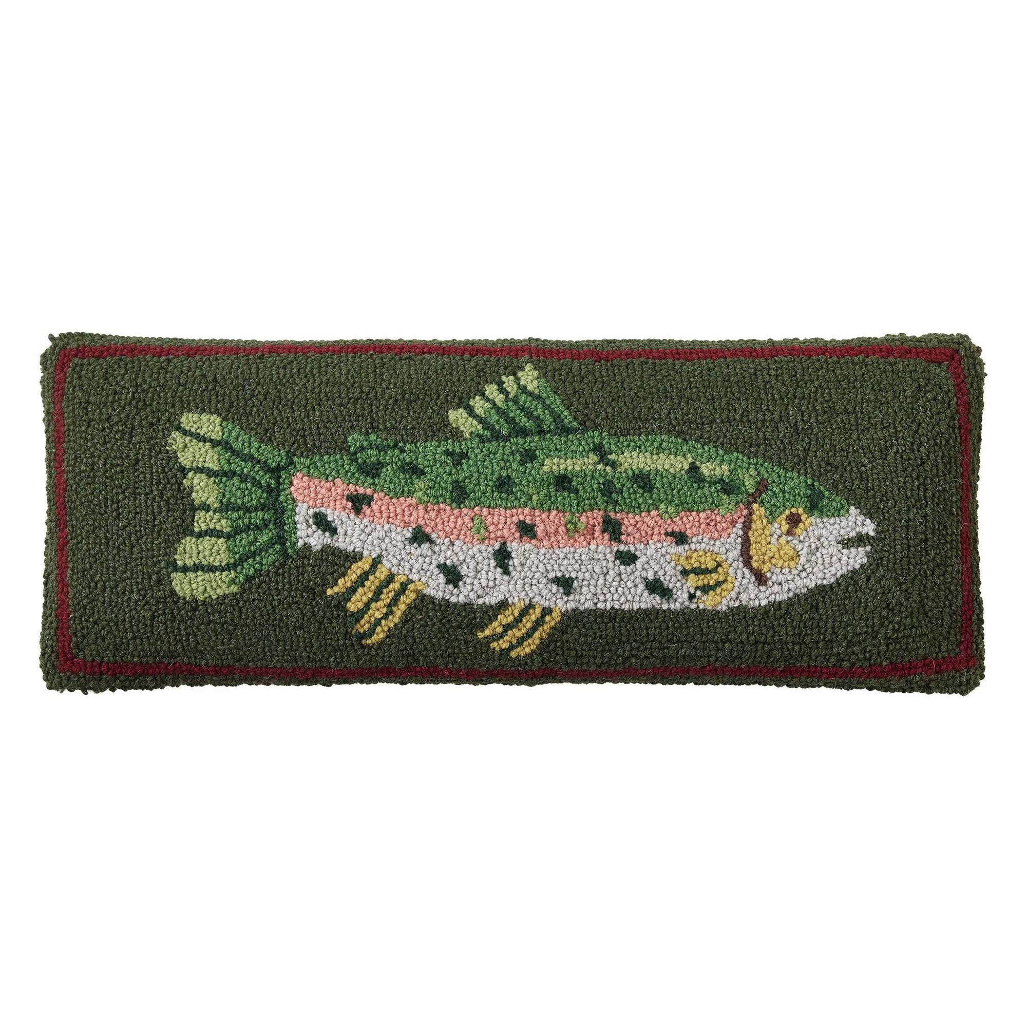 Camp Wandawega for Makers Collective Trout Hooked Throw Pillow: Vintage Style, Indoor Wool & Canvas Pillow with Zipper Closure