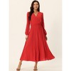 Seta T Women's Long Lantern Sleeve Wrap V Neck Flowy Ruffle Pleated Maxi Dresses - 2 of 4