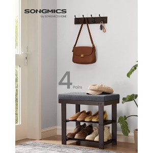 3-Tier Bamboo Shoe Bench - Entryway Organizer with Padded Seat (300 lb Capacity) & 2 Shelves, Rustic Walnut and Slate Gray - 1 of 4