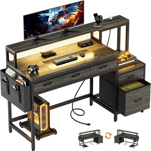 WOWLIVE 57 inch Gaming Desk with LED Lights & Power Outlet, Computer Desk with Monitor Stand and 5 Storage Drawers for Home Office - 1 of 4