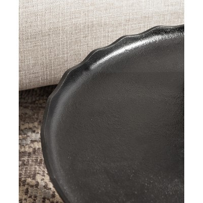 Alessia Black Round Metal Coffee Table with Deckled Edge, 26x26x16