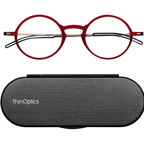 ThinOptics FrontPage Manhattan Reading Glasses w/ Milano Case - +2.00 - Red