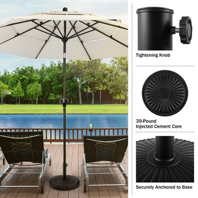 Black Steel Round Parasol Base with Art Deco Design