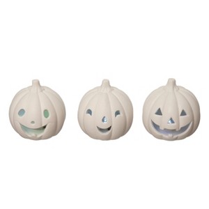 Transpac Ceramic Light Up Jack-O-Lantern Set of 3 Halloween Home Decorations - 1 of 2