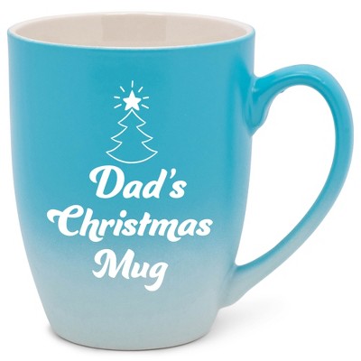 Elanze Designs Dad's Christmas Mug Two Toned Ombre Matte Teal and White 12 ounce Ceramic Stoneware Coffee Cup Mug