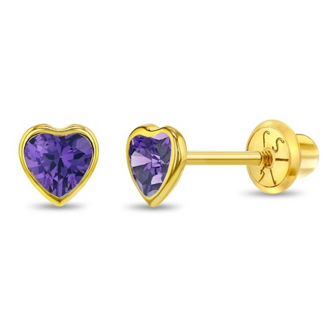 Girls' Bezel Cz Heart Screw Back 14k Gold Earrings - In Season Jewelry :  Target