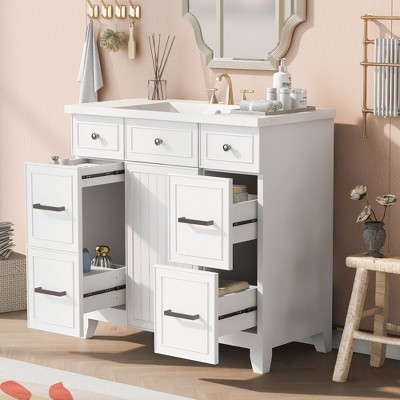NicBex 36" Bathroom Storage Cabinet with Sink, Bathroom Cabinets with 1 Spacious Cabinet, 3 Storage Drawers for Bathroom