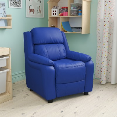 Cozy Spot Child-Sized Recliner with Storage Arms in Black Microfiber