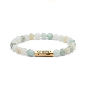 HOPE LOVE SHINE Amazonite Beaded Bracelet – Gold-Tone Affirmation Bar Stretch Bracelet Gift for Women - 1 of 4