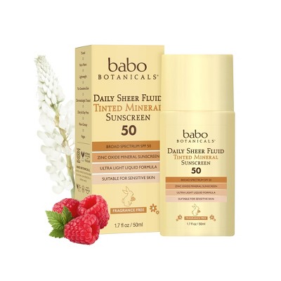 Babo Botanicals Daily Sheer Tinted Extra Sensitive for Face Sunscreen Fluid - SPF 50 - 1.7 fl oz