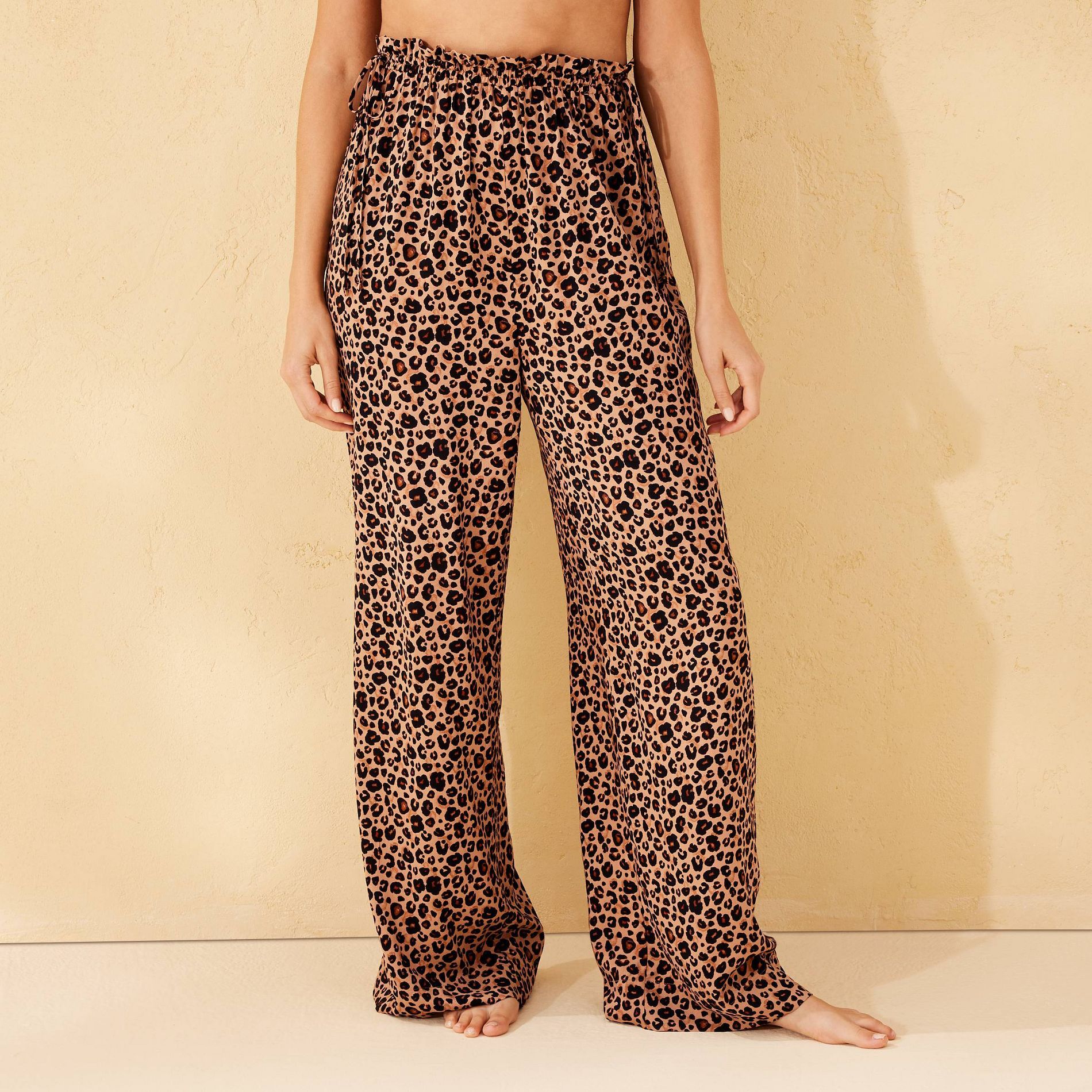 Women's Leopard Print Ruffle Waist Cover Up Pants - Shade & Shore™ Brown M: Animal Pattern, Sheer Rayon Fabric