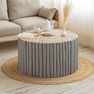 CENGHU Round Stump-Shaped Coffee Table, Nature Style Center Table, Minimalist Irregular Tea Table, Sofa Table, Modern End Side Table for Living Room