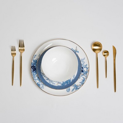 Ozarke Blue Flower Plates Set - Blue & White