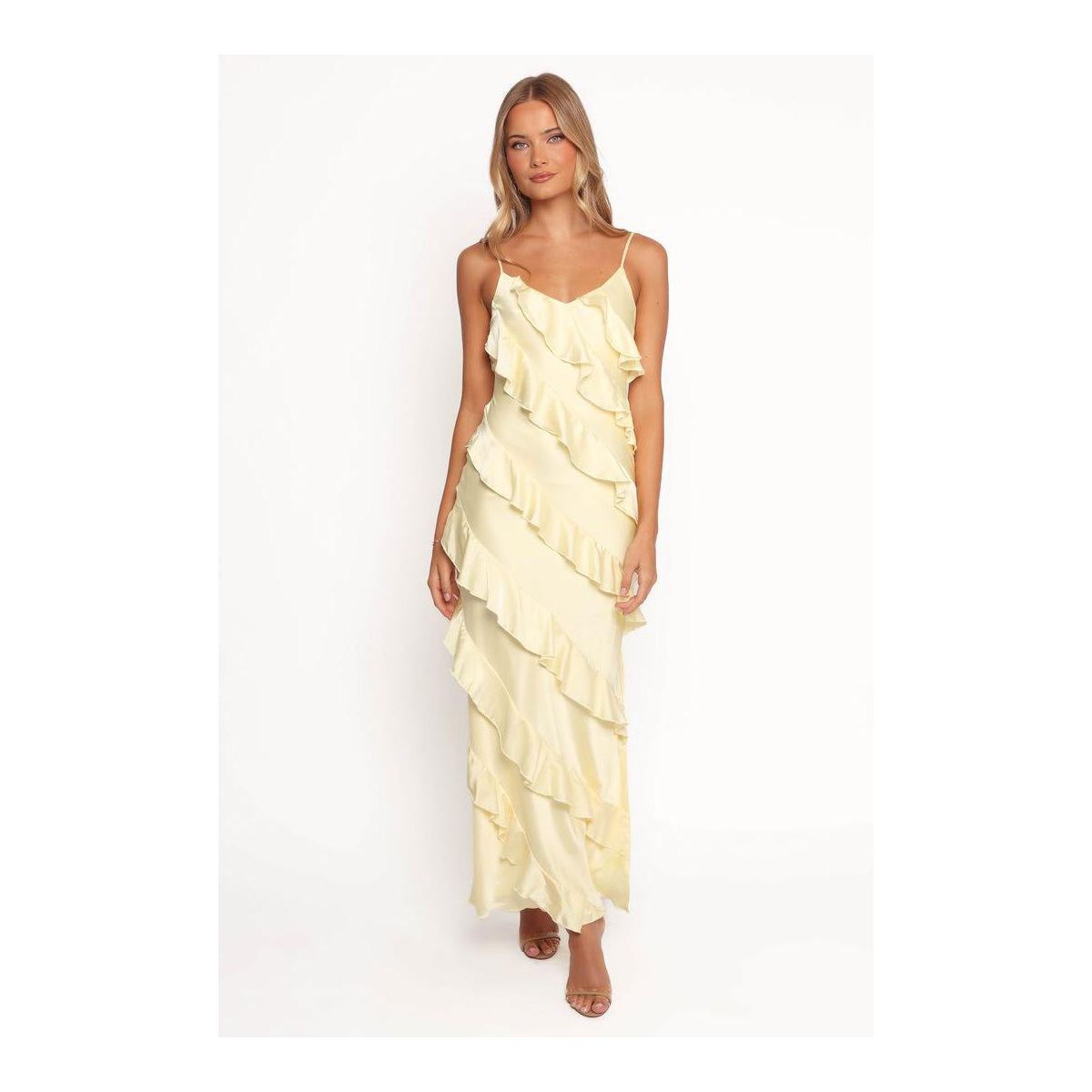 Ciao Ruffles Maxi Satin Dress