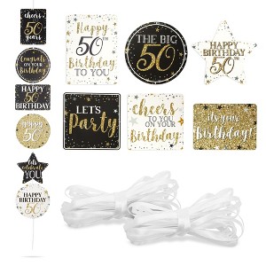 Sparkle and Bash 12 Pack Glitter Black and Gold Party Signs for 50th Birthday Decorations for Men and Women - 1 of 4