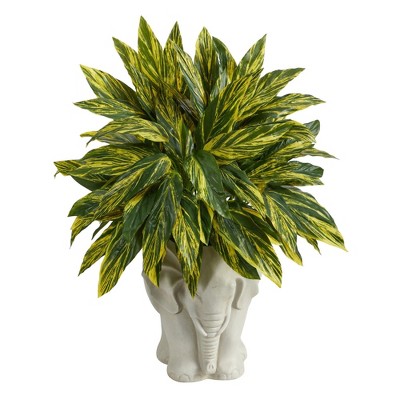 Nearly Natural 25-in Tradescantia Artificial Plant in White Elephant Shaped Planter (Real Touch)