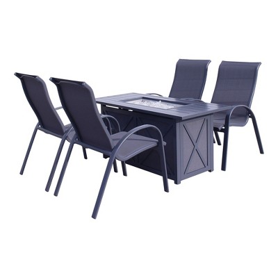 Courtyard Casual Santa Fe 5 pc Rectangle Fire Pit Set with Sling Chairs  Includes One Rectangle Fire Pit and Four Sling Chairs