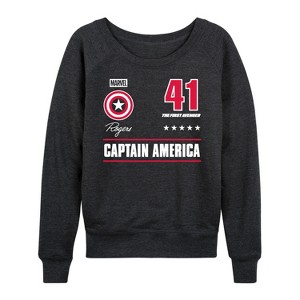 Women's - Marvel - Captain America Portrait Jersey Lightweight French Terry Wide Neck Long Sleeve Graphic Shirt - 1 of 4