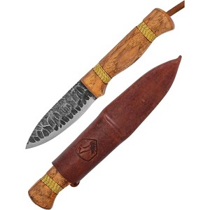 Condor Tool & Knife Cavelore Fixed Blade Knife with Leather Sheath - 1905 High Carbon Steel - Burnt American Hickory Handle - 4.3 in Blade - 7.8oz - 1 of 4