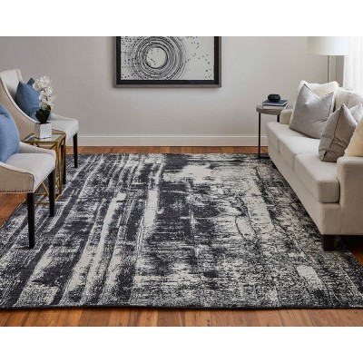 Handmade Black Abstract Wool and Viscose Area Rug
