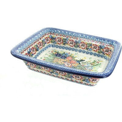 Blue Rose Polish Pottery Hummingbird Small Rectangular Baker