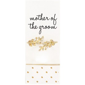 Pavilion Gift Company - Mother of the Groom - White Zircon Leaf - Adjustable 14K Gold Plated Ring - Rings - 1 of 4