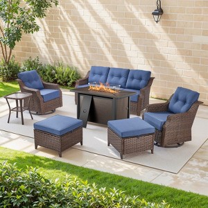 Buenhomino Patio Furniture Set with 43" Fire Pit Table-7 Pieces All Weather Wicker Outdoor Furniture with 6" Thick Cushion Swivel Patio Chairs - 1 of 4