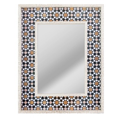 13" x 19" Geometric Tiled Print Distressed Raised Lip Double Framed Accent Mirror White - Head West