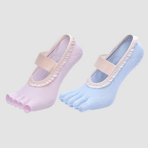 Anna-Kaci Women's 2-Pack Five-Toe Socks with Ruffle Trim and Ballet-Inspired Strap in Two Unique Styles - 1 of 3