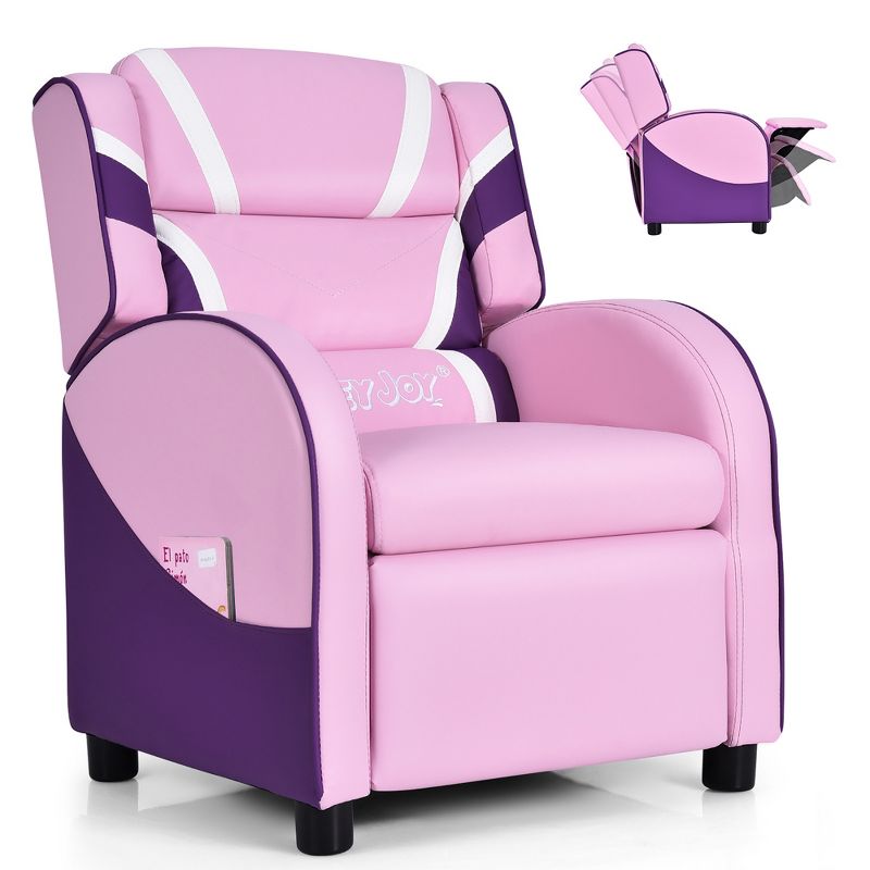 Kids Recliner Chair Gaming Sofa PU Leather Armchair w/Side Pockets Pink\Blue, 1 of 11